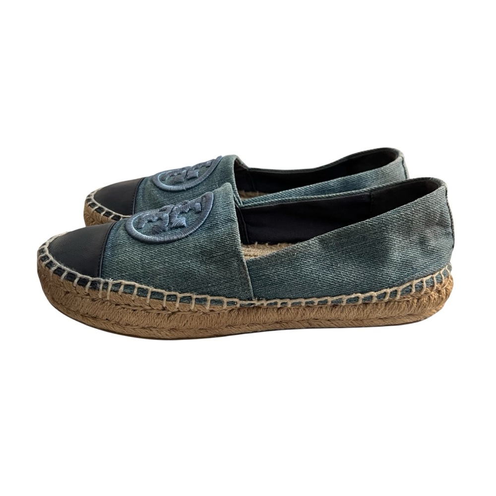 TORY BURCH Benton Denim Cap Toe Espadrille Blue Platform Women’s Size 6 - Picture 6 of 16